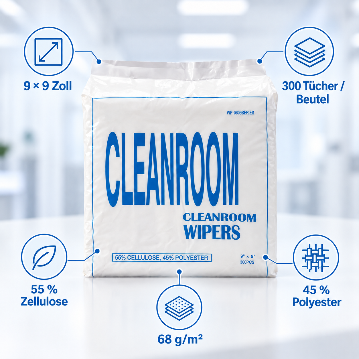 INDUVEXA PrecisionWipe C9 – Polyester-Reinraumtuch 9 × 9″, 150 Stk.