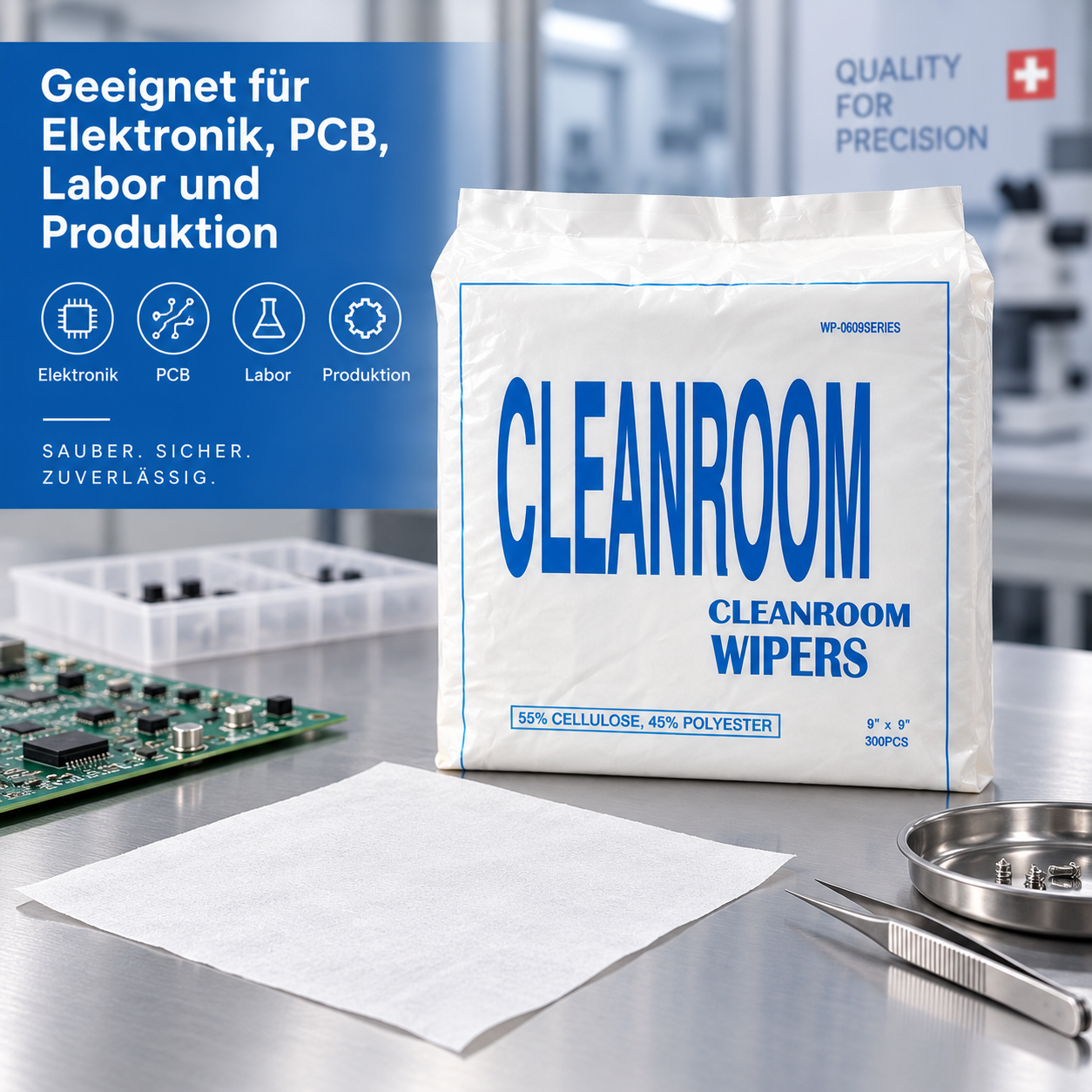 INDUVEXA PrecisionWipe C9 – Polyester-Reinraumtuch 9 × 9″, 150 Stk.