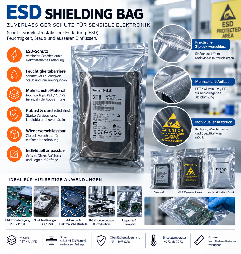 INDUVEXA StaticShield 1520 – ESD-Abschirmbeutel 150 × 200 mm - 0.75mm, 100 Stk.