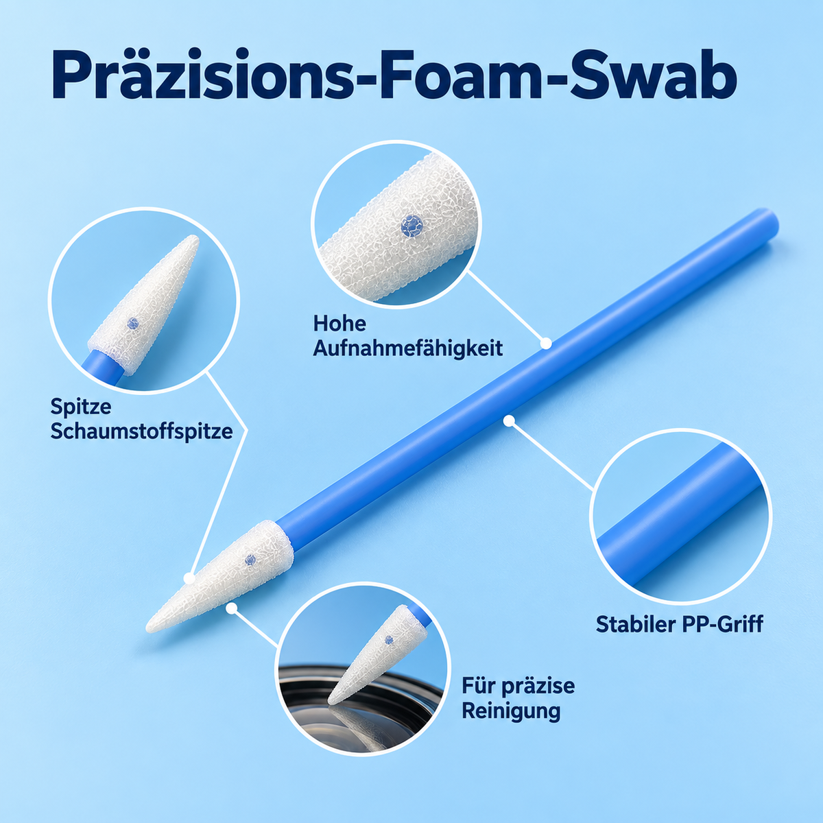 INDUVEXA FoamSwab P1™ – Spitze Präzisions-Reinigungsswabs, 100 Stk.